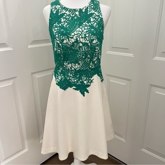 Anthropologie Moulinette Soeurs Arbor Lace Dress‎ Green Ivory Sleeveless SZ 2 - Picture 6 of 13